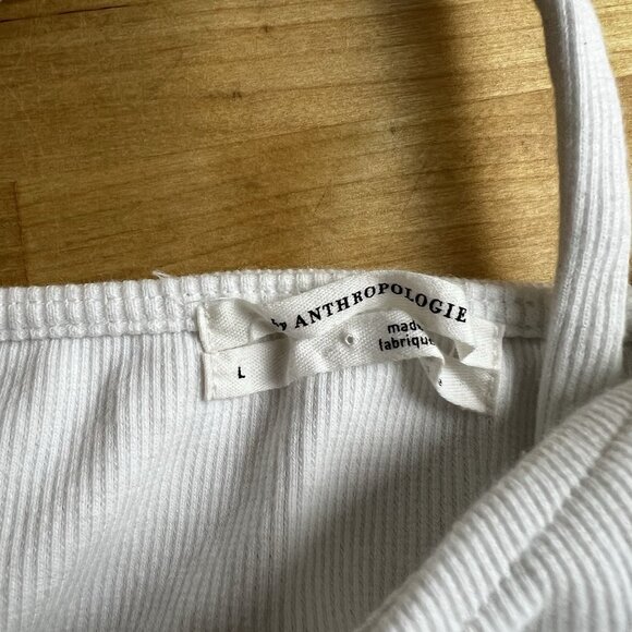 Anthropologie White One Shoulder Ribbed Tank Top Stretch Cotton Size Large - Picture 6 of 10